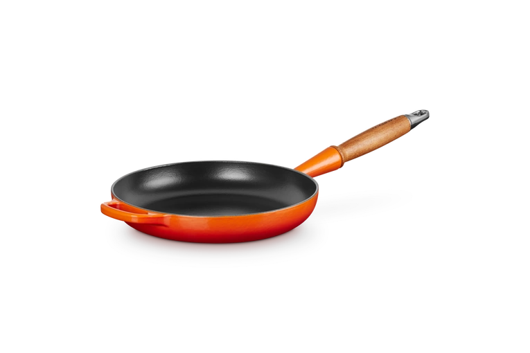 Le Creuset - patelnia żeliwna z drewnianym uchwytem 24 cm płomienna