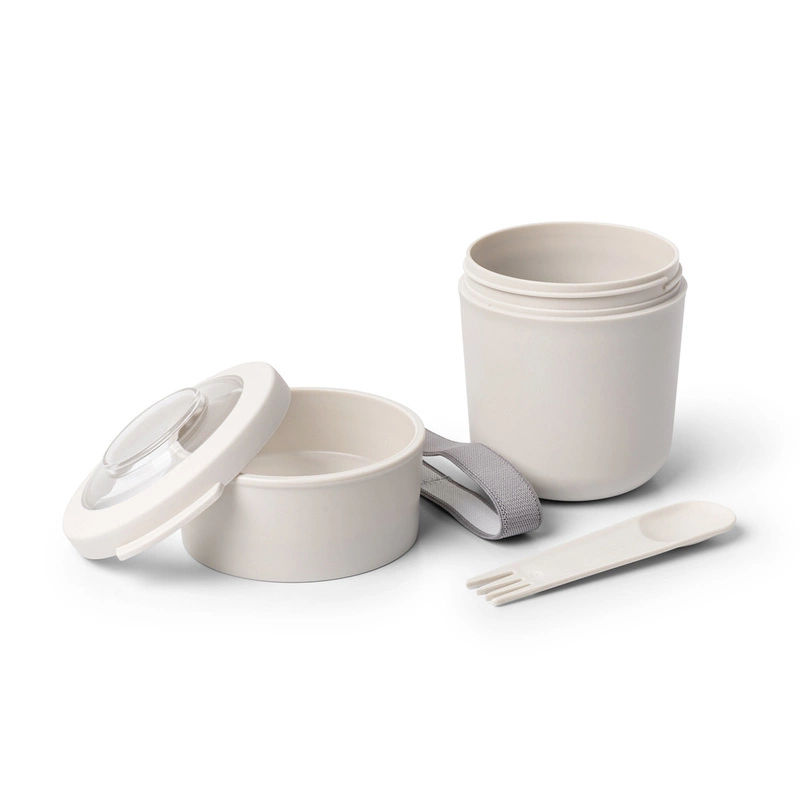 Amuse - Pojemnik na jogurt 2w1 ze sztućcem i gumką beżowy