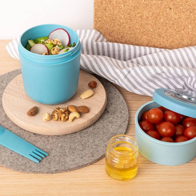 Amuse - pojemnik na jogurt 2w1 ze sztućcem i gumką błękitny