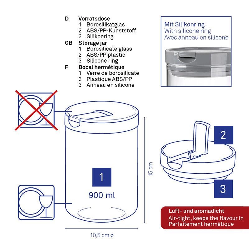 Kela - szklany pojemnik kuchenny, śred. 10,5 x 15 cm, 0,9 l Arik