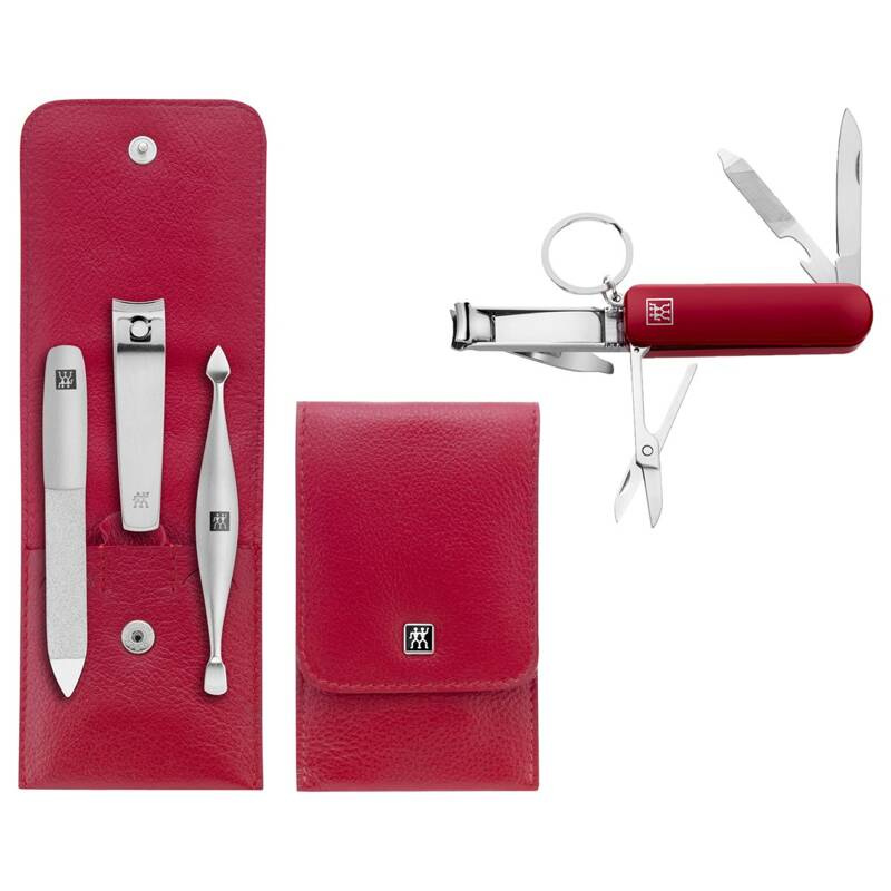Zwilling - zestaw podróżny - czerwone skórzane etui, 4 elementy Twinox