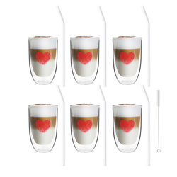 Vialli Design - Zestaw 6 szklanek Vita Heart 300ml i 6 słomek szklanych 23cm białych