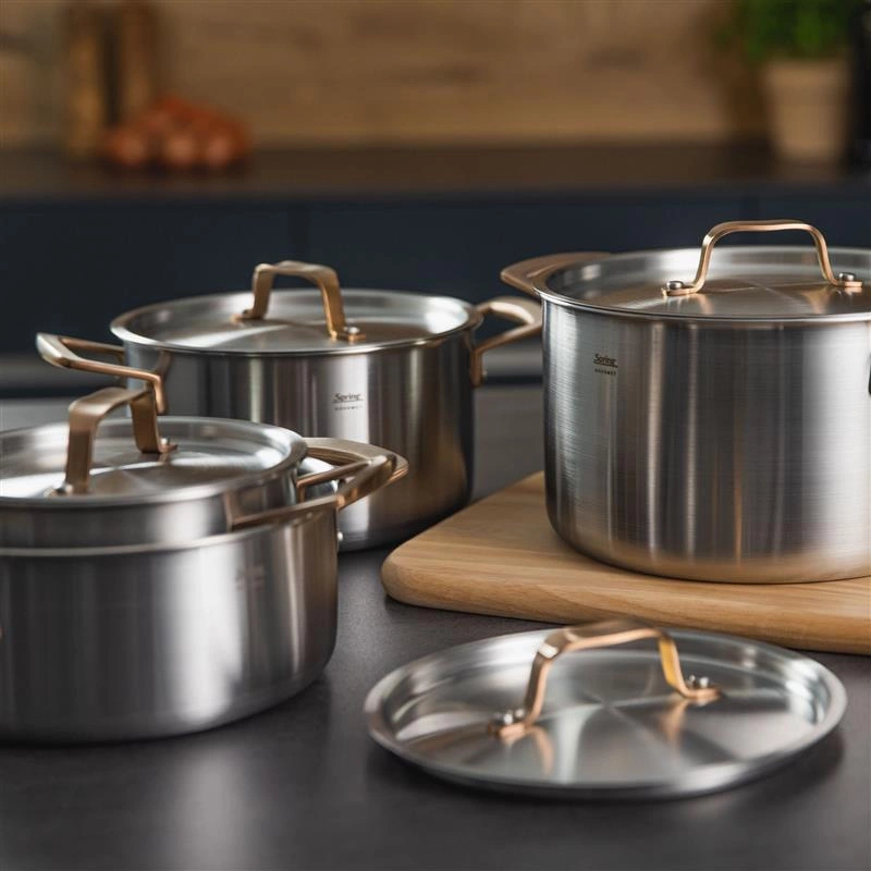 Spring - zestaw garnków, 4 el., stal nierdzewna, uchwyty w kolorze różowego złota GOURMET