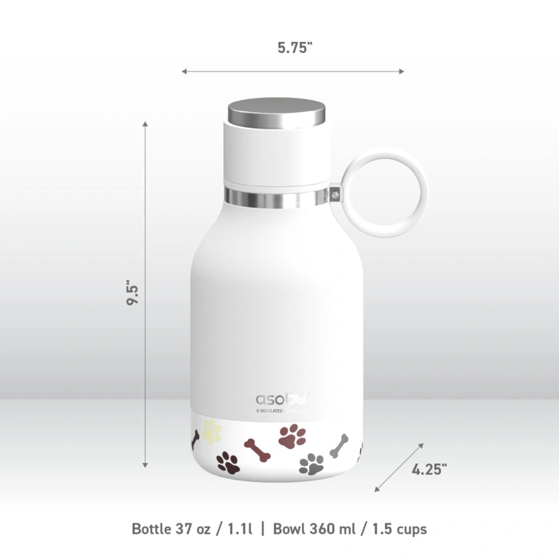 Asobu - Butelka STAINLESS z miską dla psa biała, 975ml