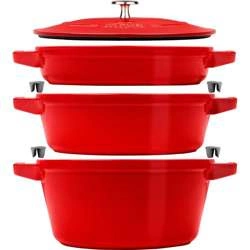 Staub - zestaw 3 naczyń żeliwnych+ pokrywka 24 cm czerwony