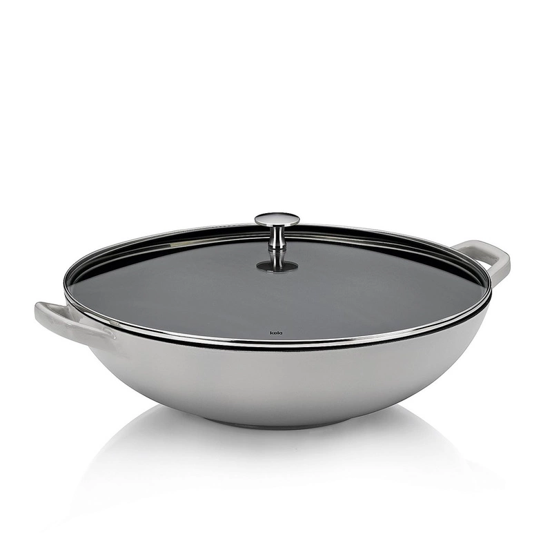 Kela - Wok żeliwny 36cm+pokrywa 4l jasnoszary Calido
