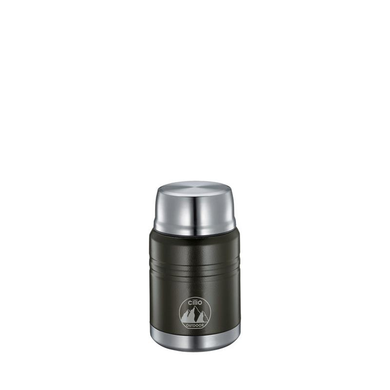 Cilio - termos obiadowy ze składaną łyżką, 0,5 l, śred. 9,5 x 15,5 cm, czarny Monte