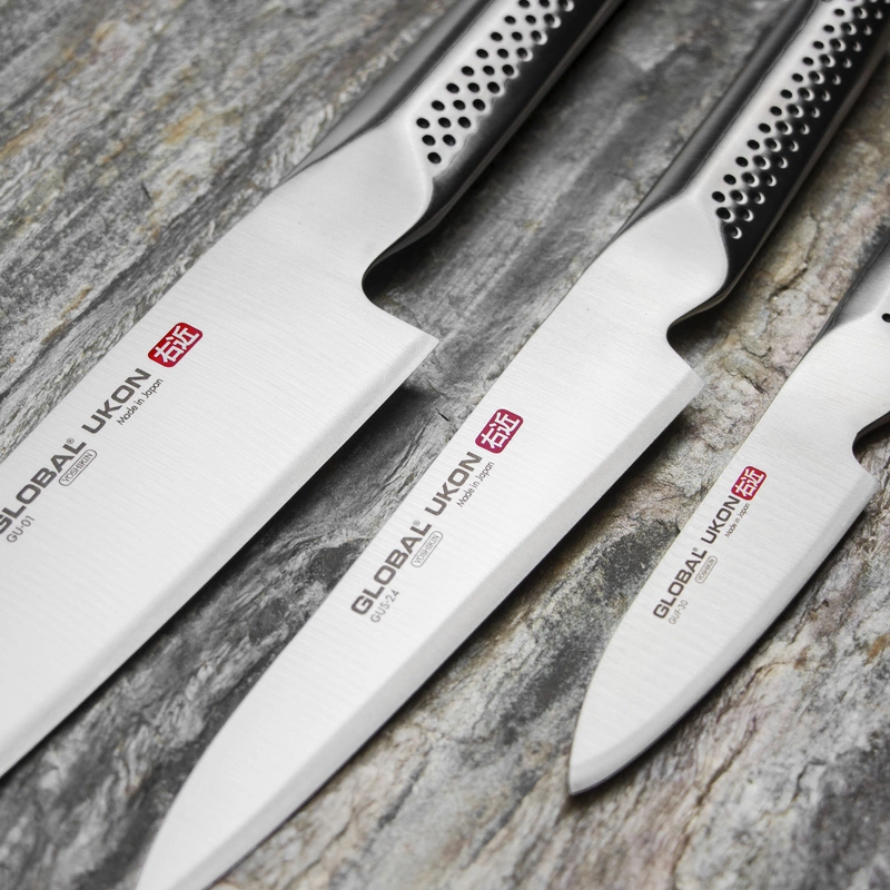 Global - Ukon Zestaw Nóż Szef kuchni 20 cm + Nóż uniwersalny 15 cm + Nóż do obierania 9 cm