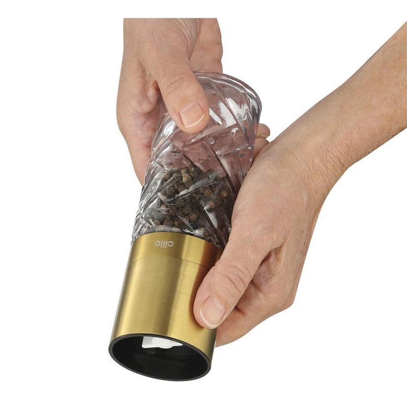 Cilio - młynek do soli lub pieprzu, szkło/stal nierdzewna, śred. 5,5 x 16 cm, kolor złoty Cristallo