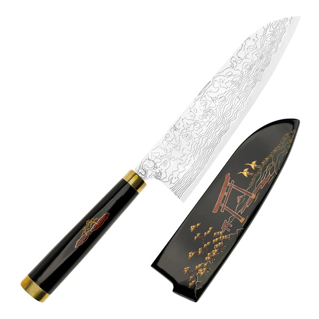 Takeshi Saji - Art Tori Fuji on Lake R-2 Nóż Santoku 18 cm + Saya