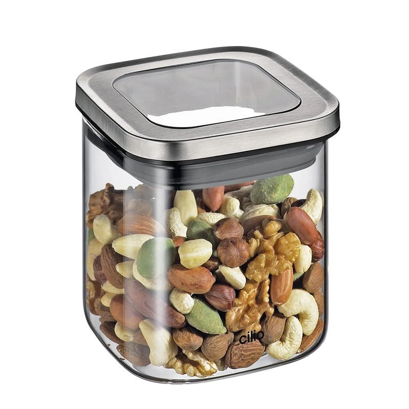 Cilio - pojemnik kuchenny, szkło borokrzemowe/stal nierdzewna, 10 x 10 x 10 cm, 0,65 l Cubo