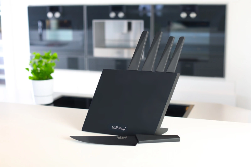 Vialli Design - Zestaw 5 noży w bloku VOLO z powłoką nieprzywierającą czarny