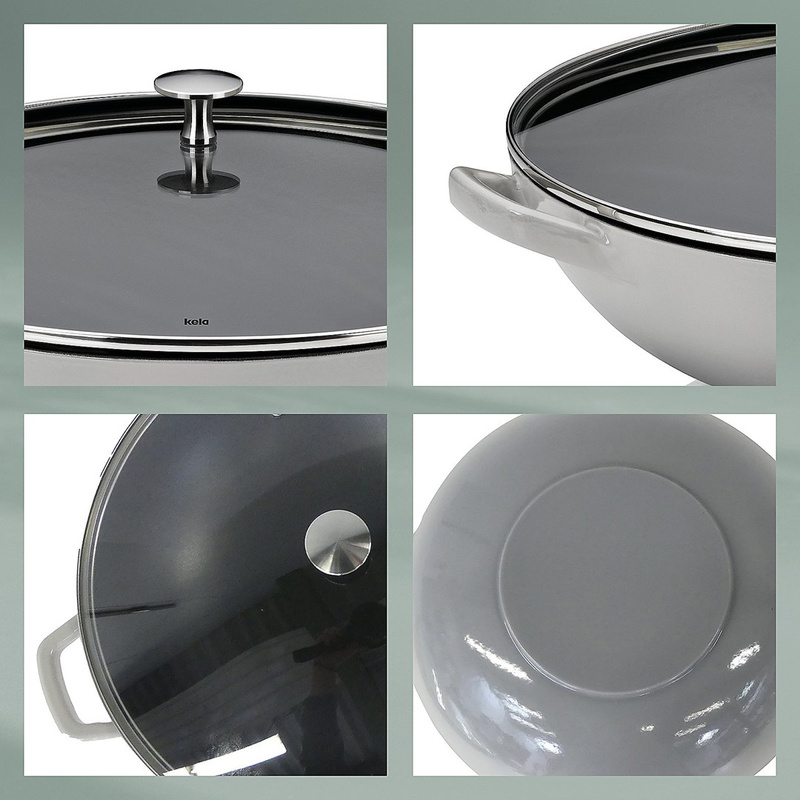 Kela - Wok żeliwny 36cm+pokrywa 4l jasnoszary Calido