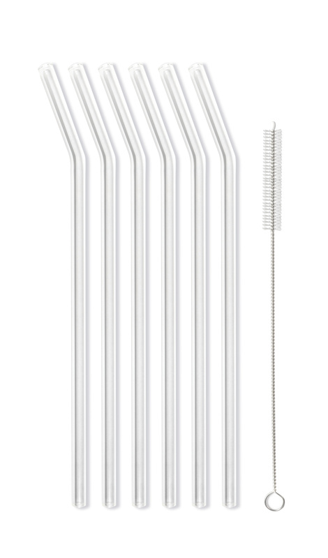 Vialli Design - Słomki szklane transparent zakrzywione 23cm zestaw 6 sztuk ze szczoteczką