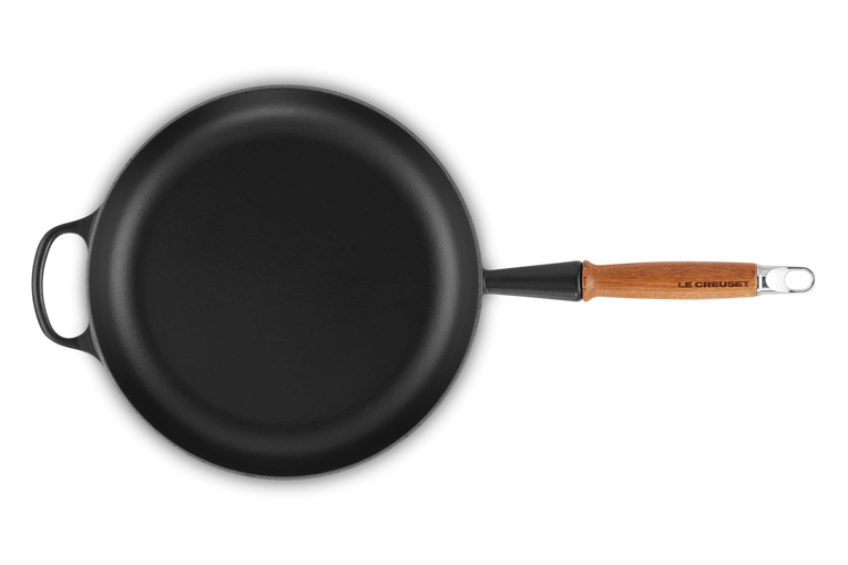 Le Creuset - patelnia żeliwna z drewnianym uchwytem 28 cm czarna