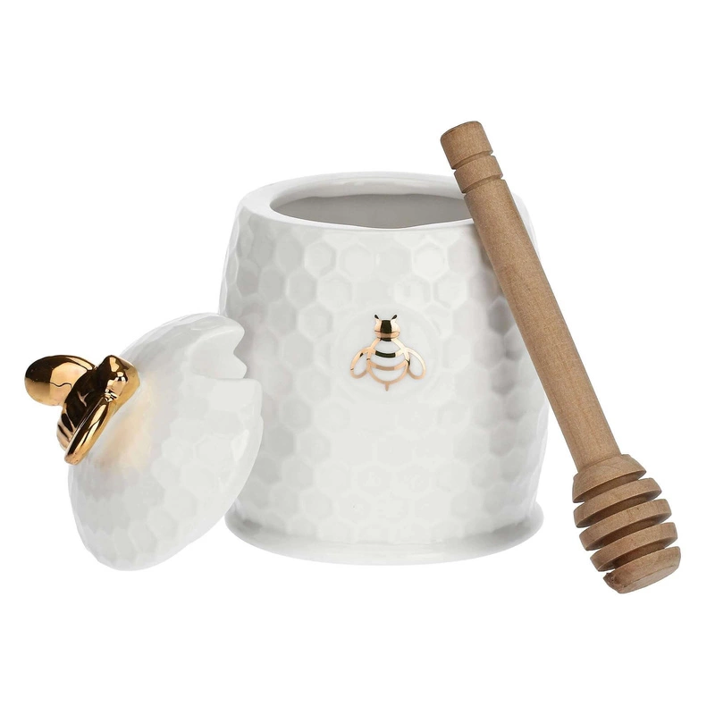 La Porcellana Bianca - pojemnik na miód z łyżeczką 8 cm Aperegina Oro