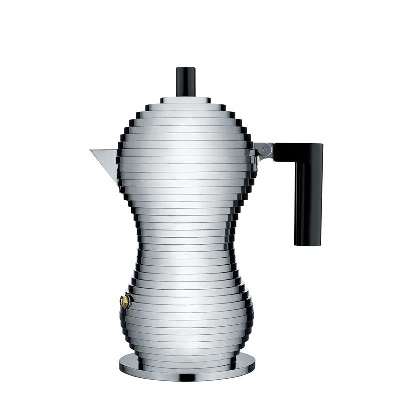 Alessi - zaparzacz do kawy, ciśnieniowy, czarne uchwyty, na 3 filiżanki PULCINA