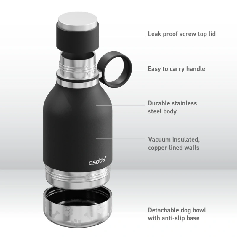 Asobu - Butelka STAINLESS z miską dla psa czarna, 975ml