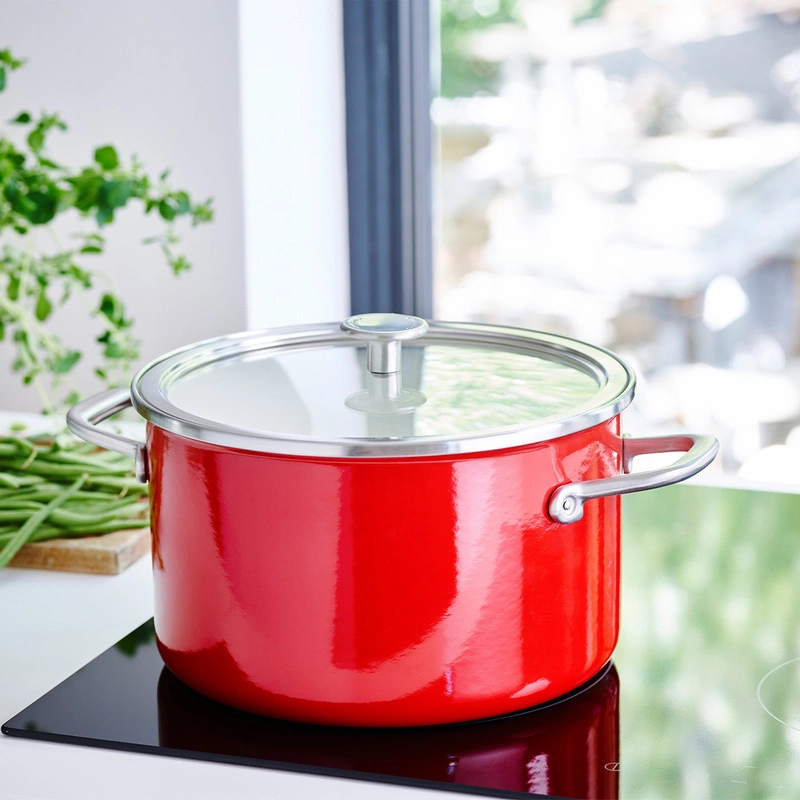 KitchenAid - Garnek emaliowany z pokrywką 6L czerwony