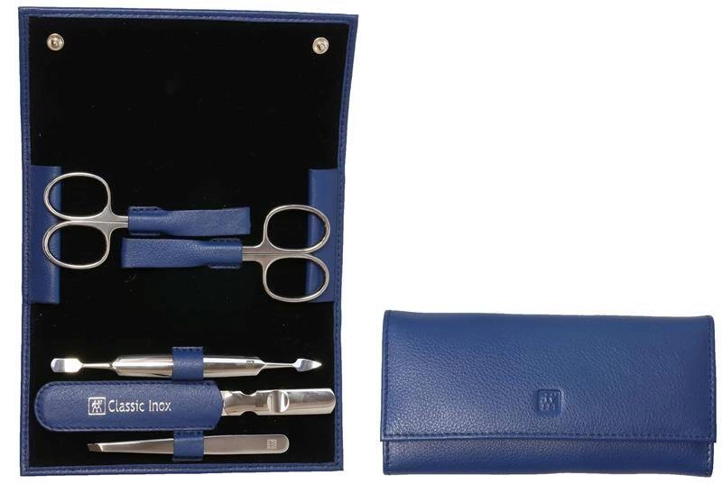 Zwilling - zestaw podróżny - niebieskie skórzane etui, 5 elementów Classic Inox