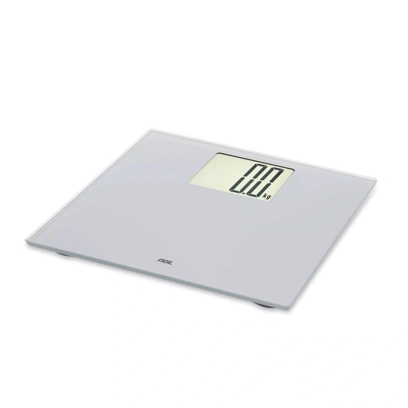 ADE - waga łazienkowa z dużym wyświetlaczem, do 200 kg, 30 x 30 cm, srebrna