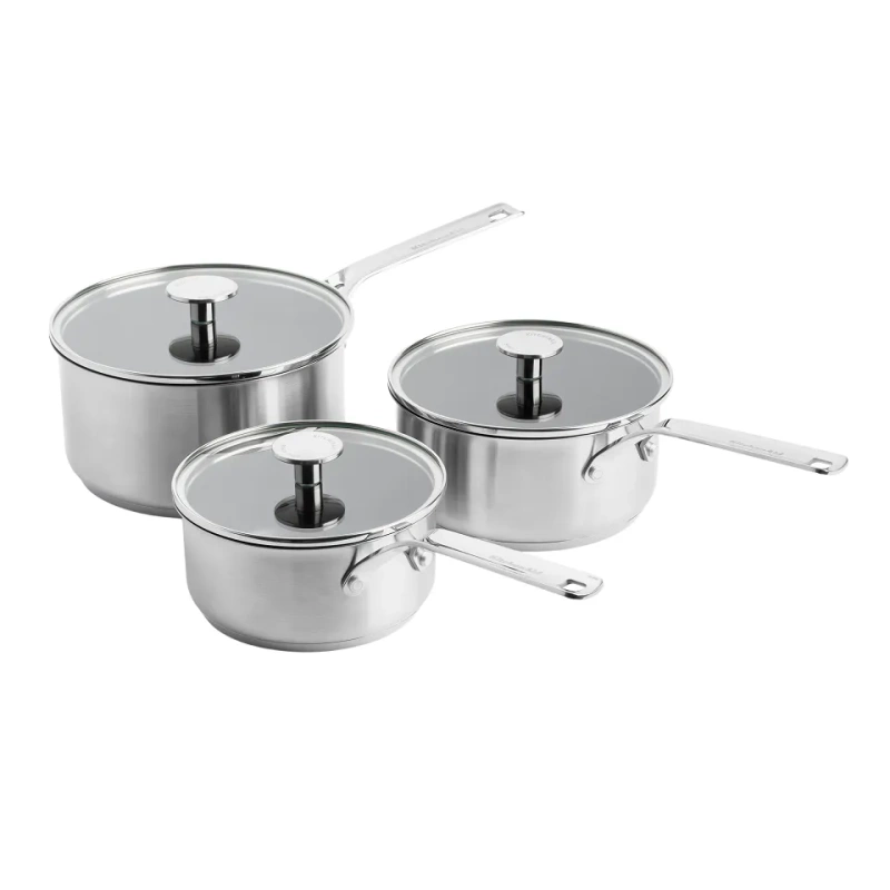 KitchenAid - Zestaw rondli z pokrywkami 16+18+20cm Stainless Steel