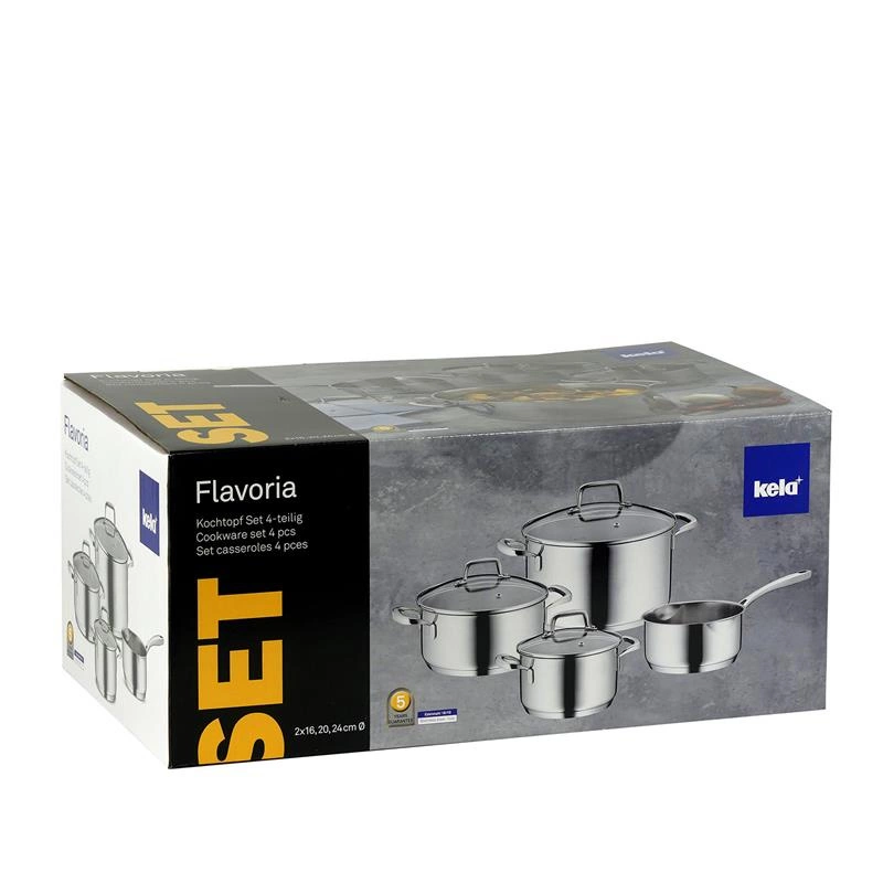 Kela - zestaw garnków z pokrywkami, 4 szt., stal nierdzewna/szkło Flavoria