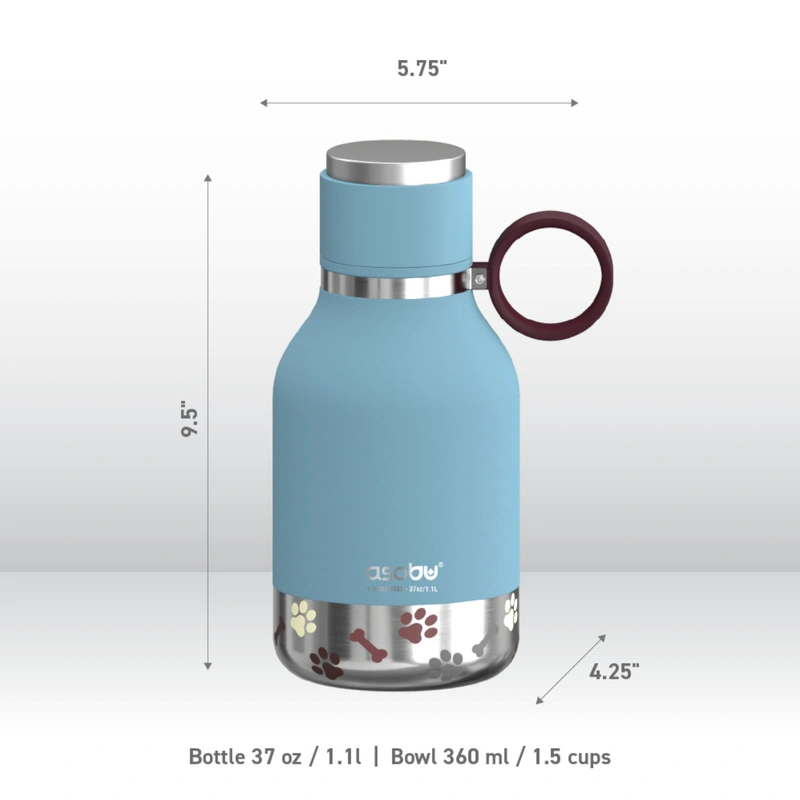 Asobu - Butelka STAINLESS z miską dla psa niebieska, 975ml