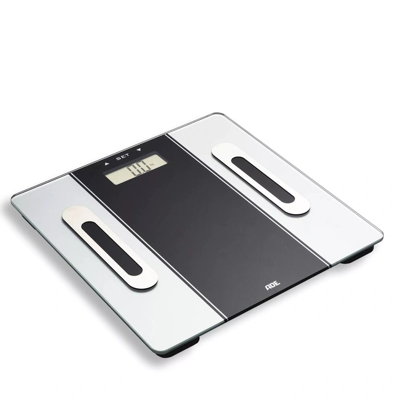 ADE - waga łazienkowa z analizą masy ciała, do 180 kg, 30 x 30 cm, czarna