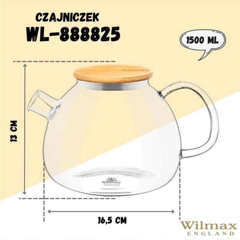 Wilmax - Dzbanek do herbaty 1,5 l, pokrywa bambusowa