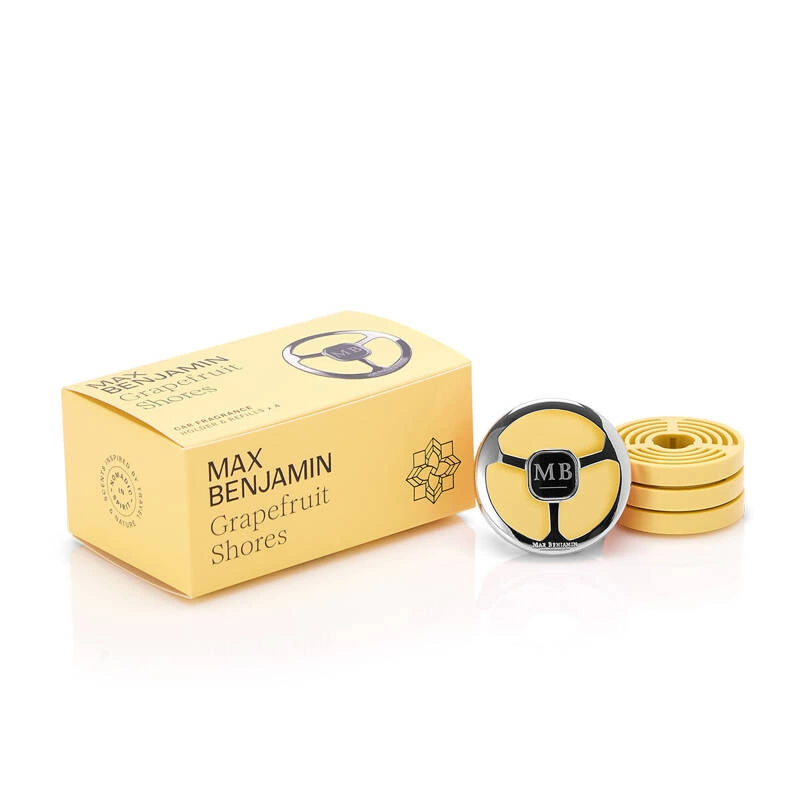 Max Benjamin - Zestaw zapachów do auta Grapefruit Shores, uchwyt i 4 wkłady Classic