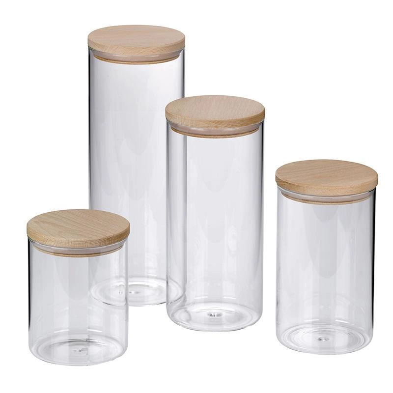 Kela - pojemnik kuchenny, szkło borokrzemowe, drewniana pokrywka, śred.10 cm, wys.13 cm, 0,8 l Amelie