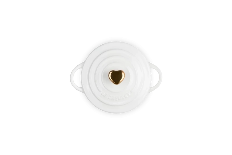 Le Creuset - Mini-Cocotte 10 cm ze złotą gałką serce White