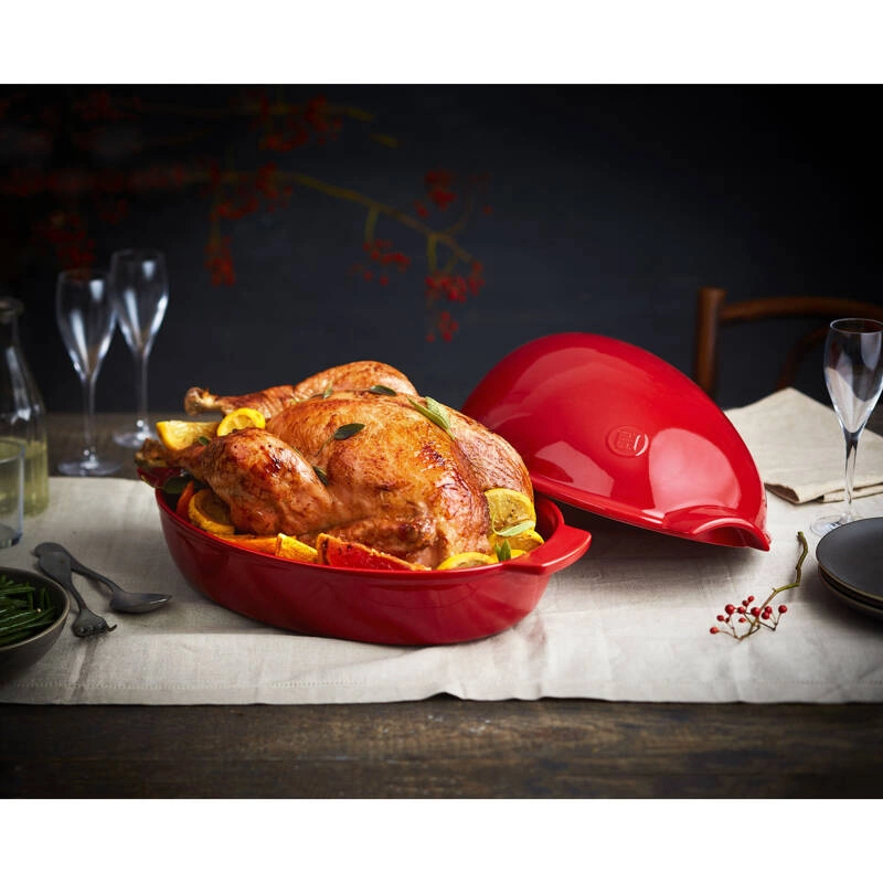 Emile Henry - Duże naczynie do pieczenia drobiu i mięs ceramiczne czerwone