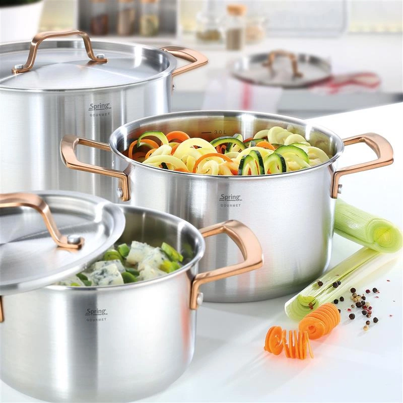 Spring - zestaw garnków, 4 el., stal nierdzewna, uchwyty w kolorze różowego złota GOURMET