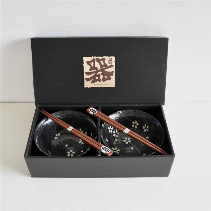 Made in Japan - Zestaw 2 miseczek czarne, białe kwiaty