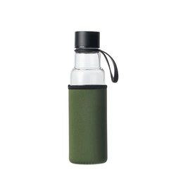 Sagaform - butelka na wodę, zielony pokrowiec, 0,6 l, śred. 7 x 26 cm, szkło borokrzemowe/neopren To Go