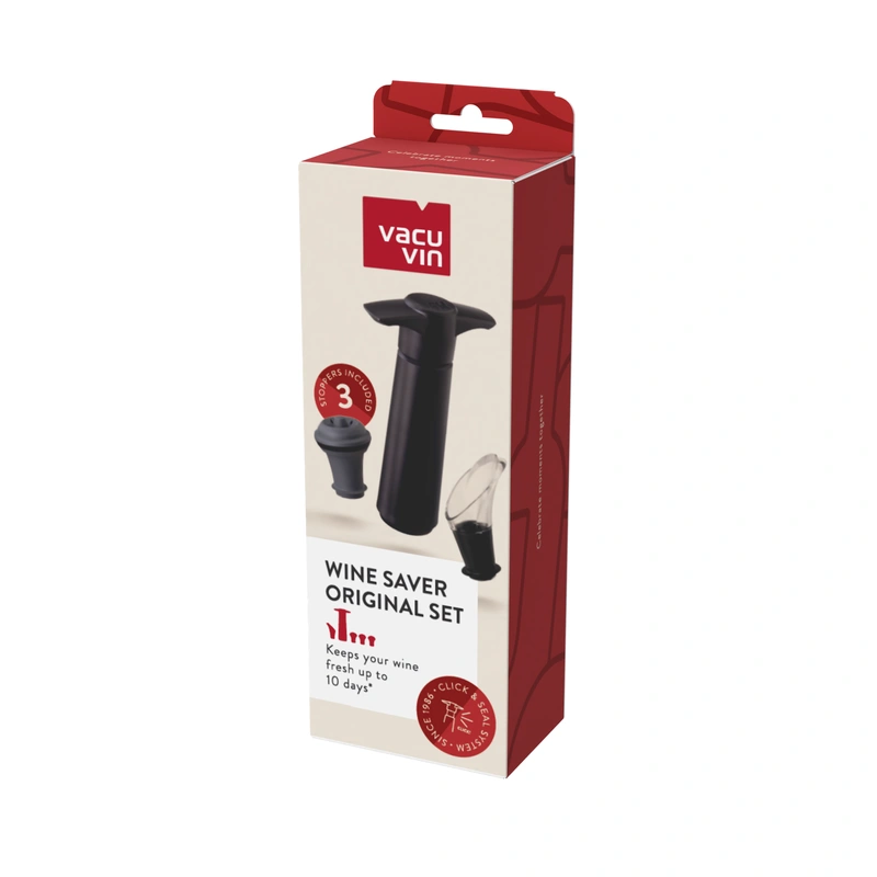 VacuVin - Zestaw do próżniowego zamykania wina Wine Saver Czarny (1 pompka + 3 korki + 1 nalewak)