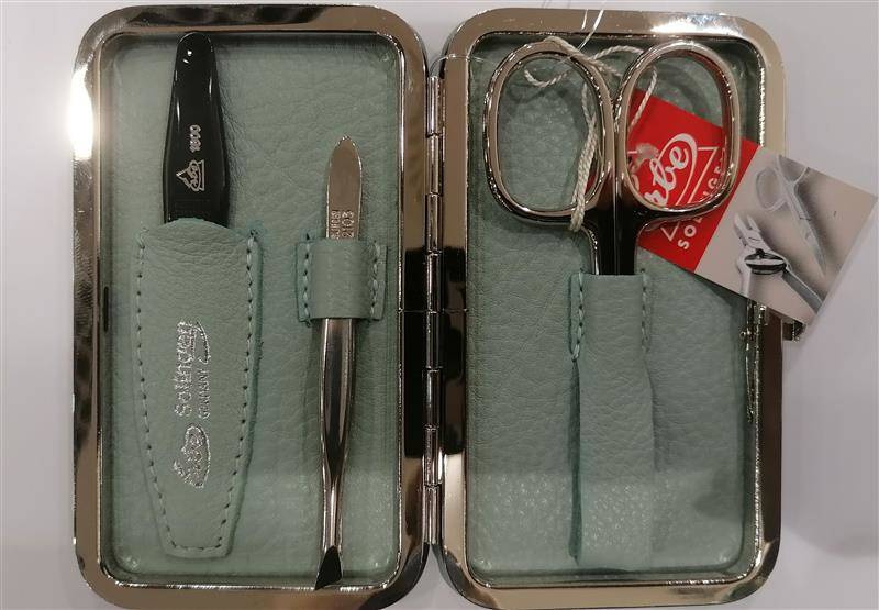 Erbe Solingen - Zestaw do manicure 3 cz. stal niklowana, miętowe, sztywne etui