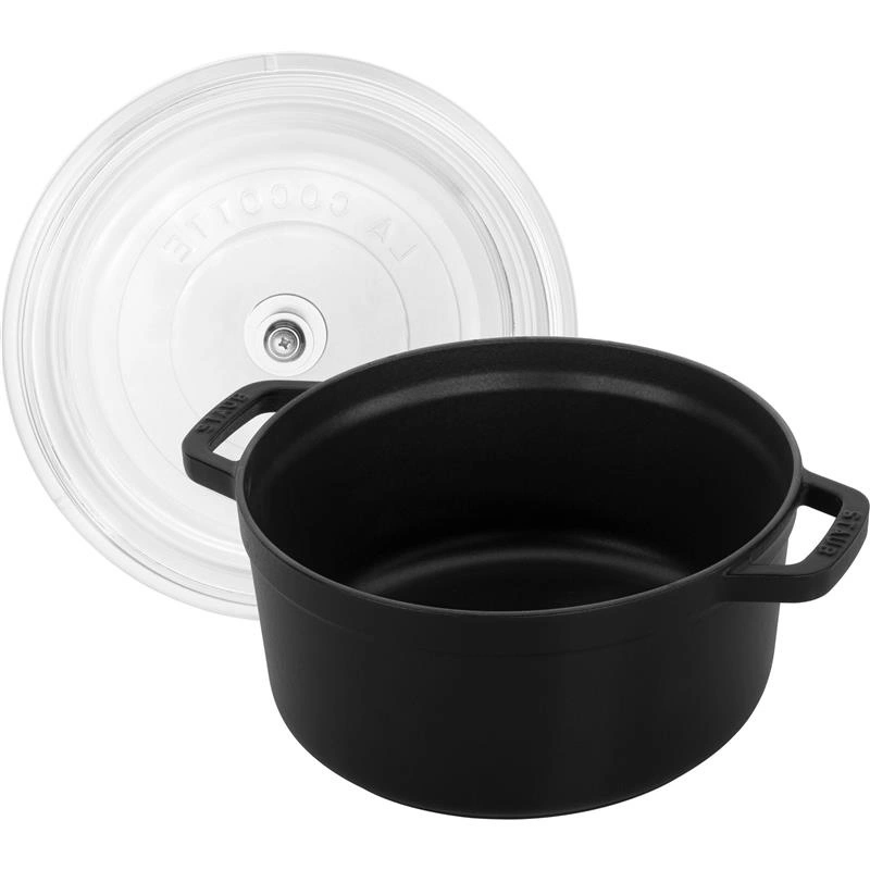 Staub - garnek żeliwny okrągły ze szklaną pokrywką 3.8 ltr czarny La Cocotte