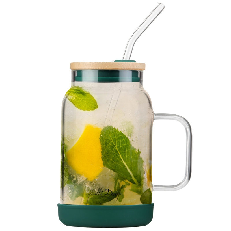 Vialli Design - Słoik ze słomką 600 ml zielony Fuori
