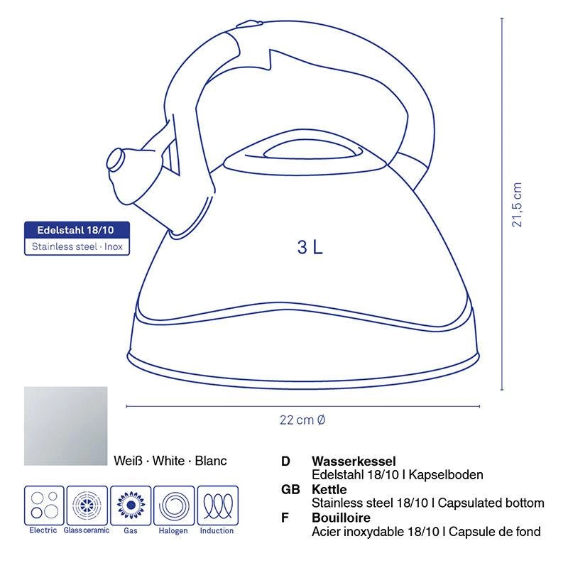 Kela - czajnik, 3,0 l, biały Varus