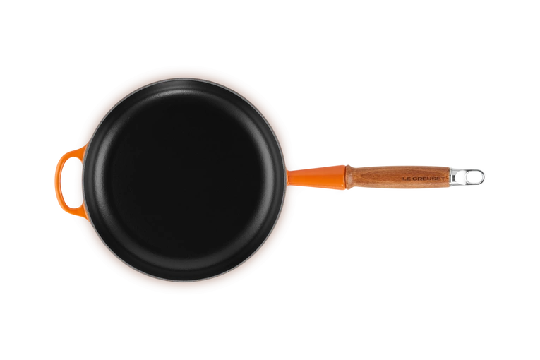 Le Creuset - patelnia żeliwna z drewnianym uchwytem 24 cm płomienna