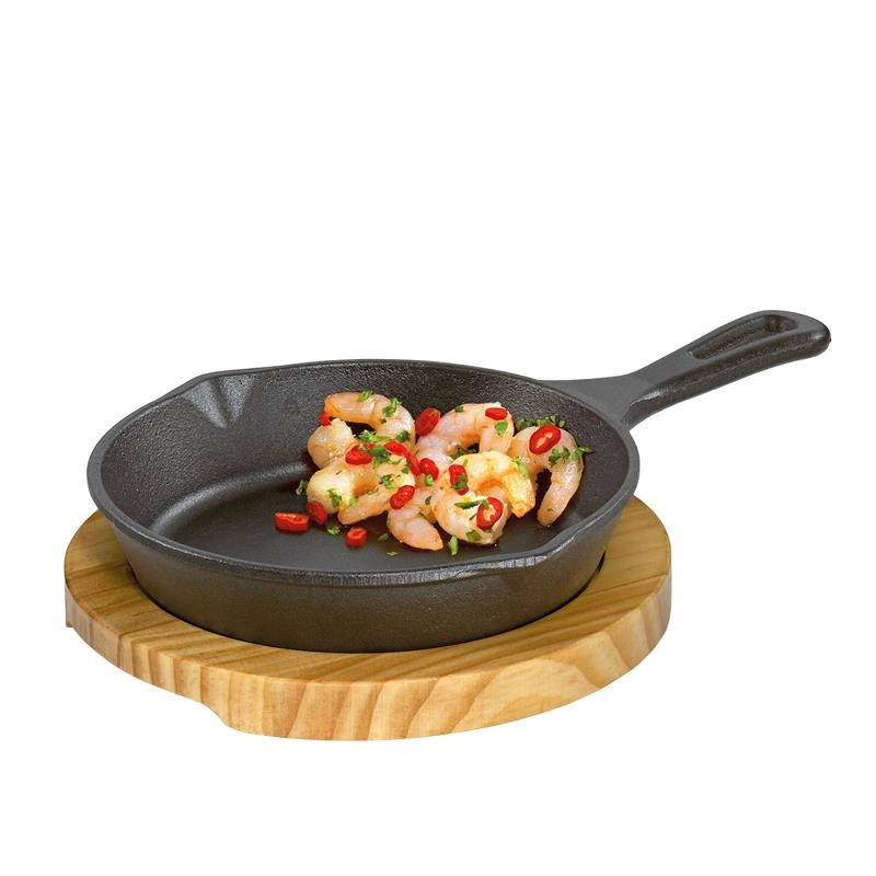 Kuchenprofi - mini patelnia do serwowania z podstawką, 26 x 18 x 6 cm, żeliwo/drewno sosnowe