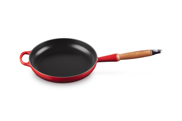 Le Creuset - patelnia żeliwna z drewnianym uchwytem 24 cm wiśniowa