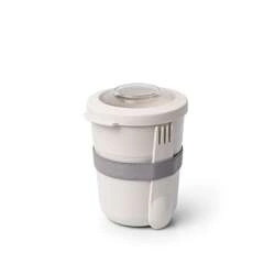 Amuse - Pojemnik na jogurt 2w1 ze sztućcem i gumką beżowy