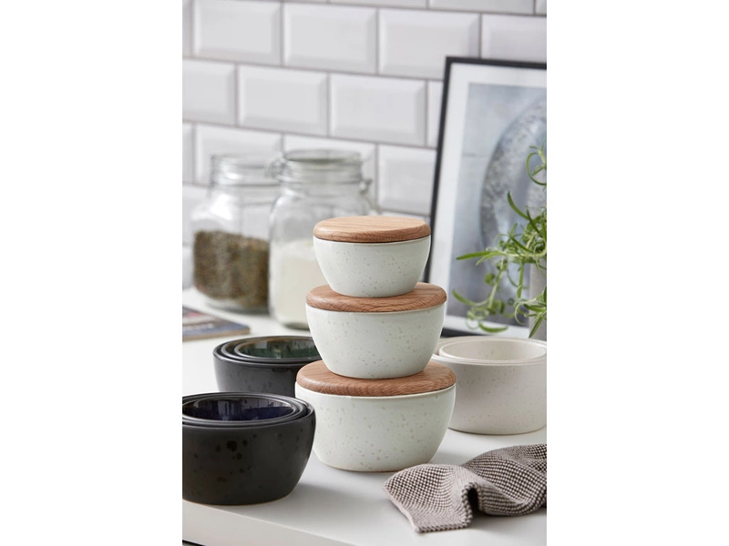 Bitz - Zestaw misek kamionkowych z pokrywką 3szt. drewniany