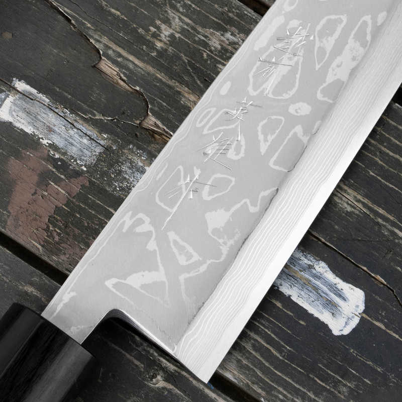 Hideo Kitaoka - Shirogami Satin Damascus Nóż Miroshi Deba 21cm