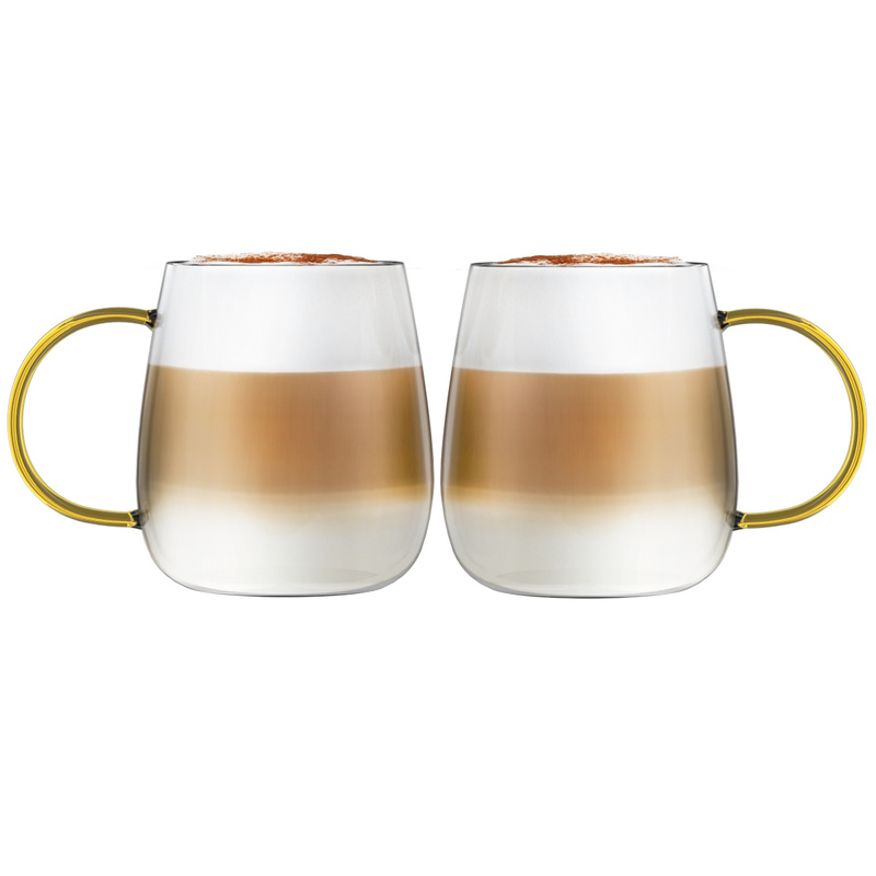 Vialli Design - Komplet 2 szklanek z żółtym uchem 400 ml Bolla