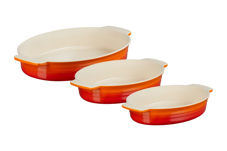 Le Creuset  -  kamionkowy zestaw 3 form owalnych płomienny